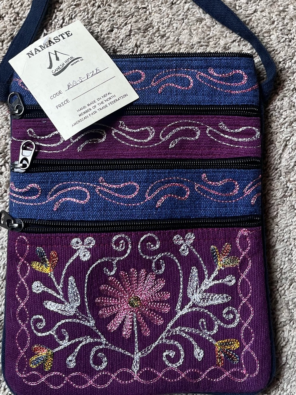 Embroidered Bags from Nepal Purple & Blue Crossbody Bag